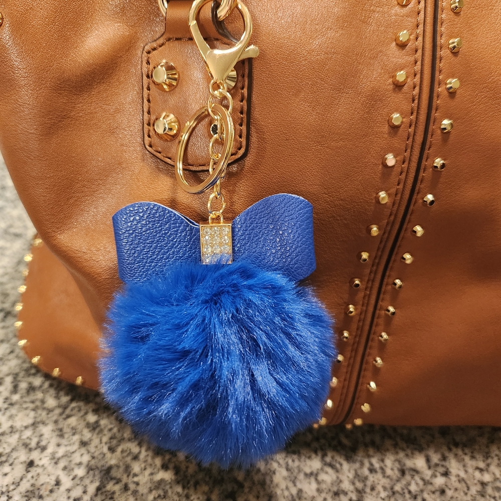 Royal Blue Pom Pom Bag Charm/Key Chain